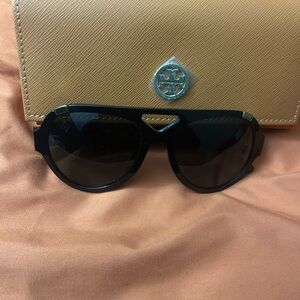 Tory Burch Black Sunglasses with Gold Accent and Tan Case